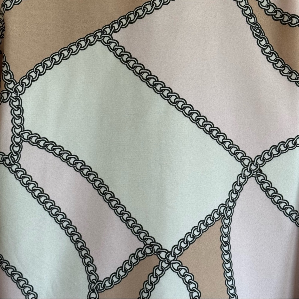 Vintage Beige White Pink Black Cotton Chain Pattern Tailored Blouse XL - Picture 6 of 11